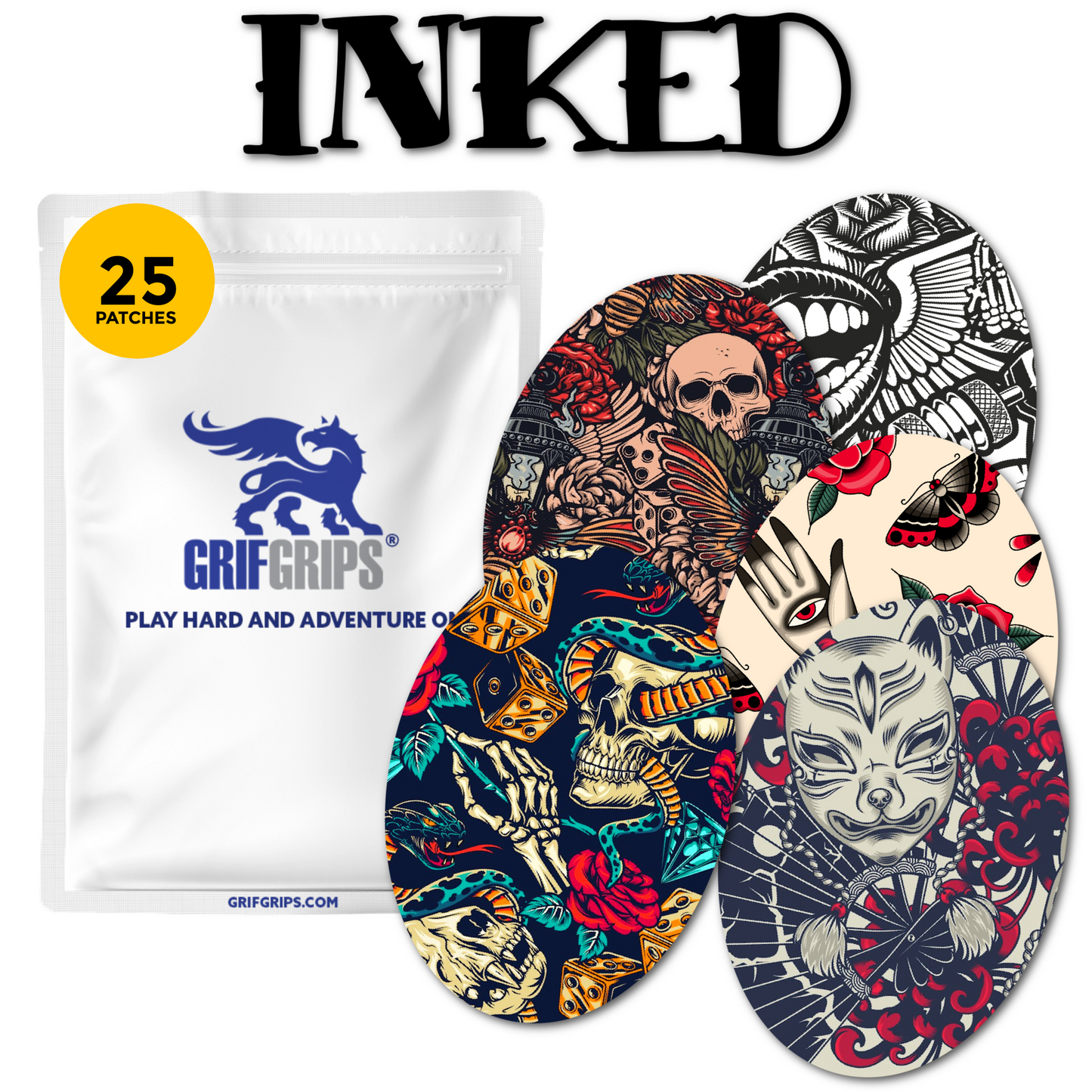 Inked Combo in Ovals - Extreme Adhesive - 25 Pack - CGM, Infusion & Pump Grips