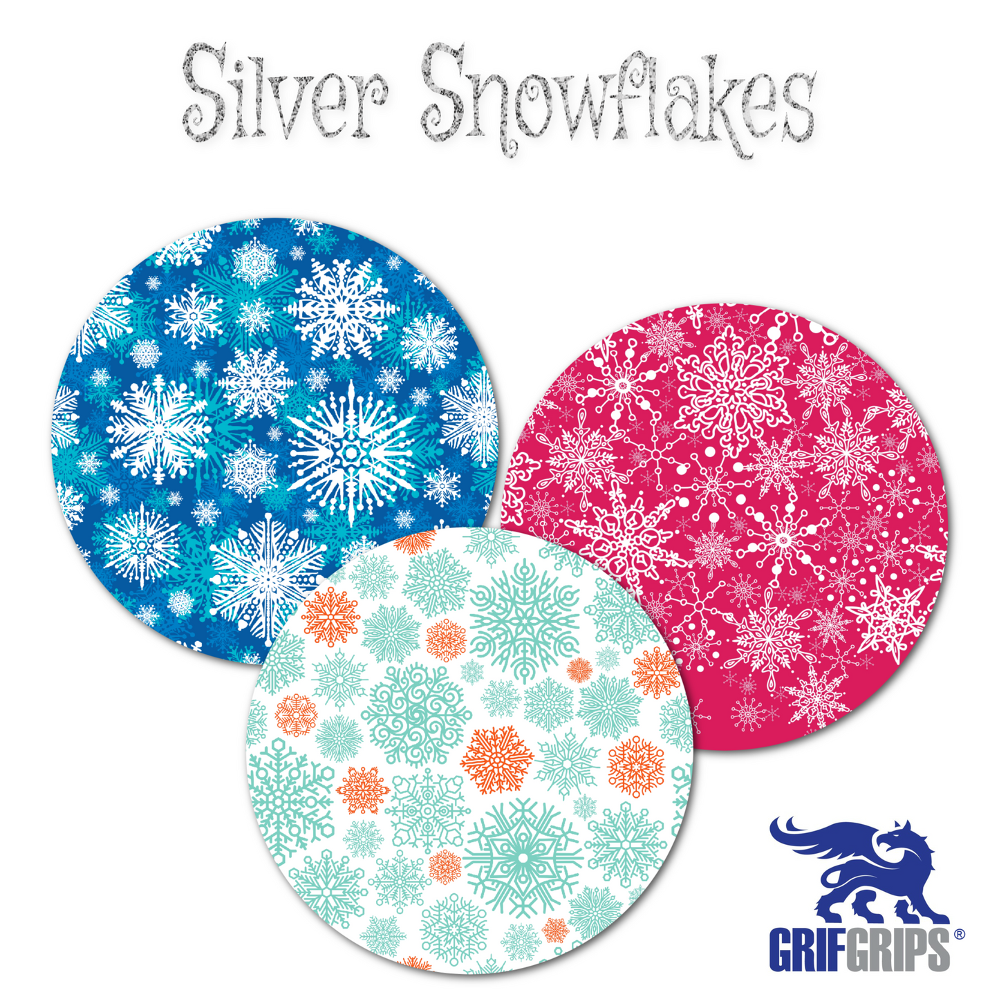 Silver Snowflakes in Circle 3 inch - Extreme Adhesive - 5 Pack - CGM, Infusion & Pump Grips