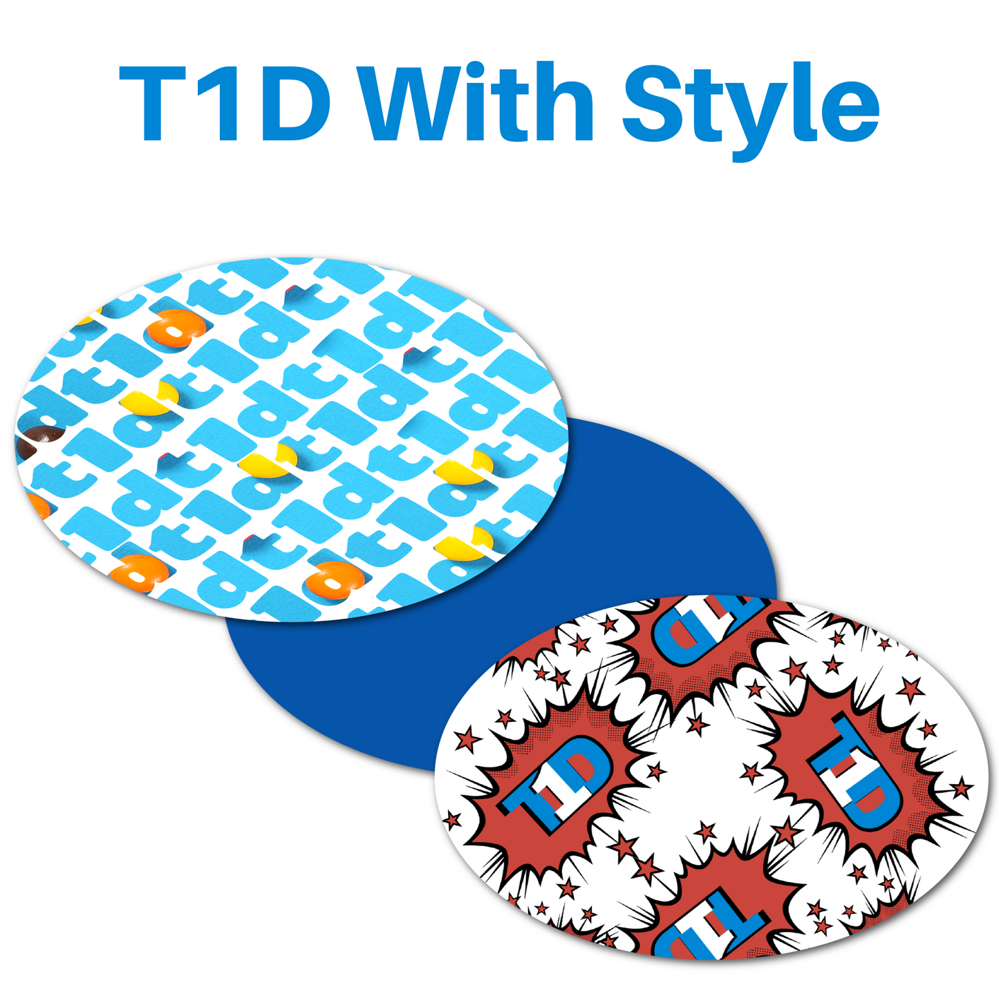 T1D with Style Combo in Ovals - Extreme & Original Adhesive - 15 Pack - CGM, Infusion & Pump Grips