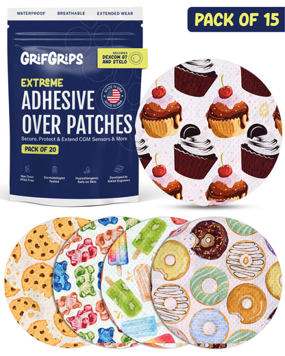 EXTREME - Dexcom G7 and Stelo Adhesive Patches - Foodie (15 Pack)
