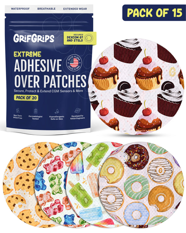 EXTREME - Dexcom G7 and Stelo Adhesive Patches - Foodie (15 Pack)
