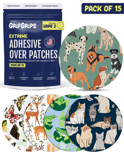 EXTREME - Libre 2/2+ and Lingo Adhesive Patches - Animals (15 Pack)