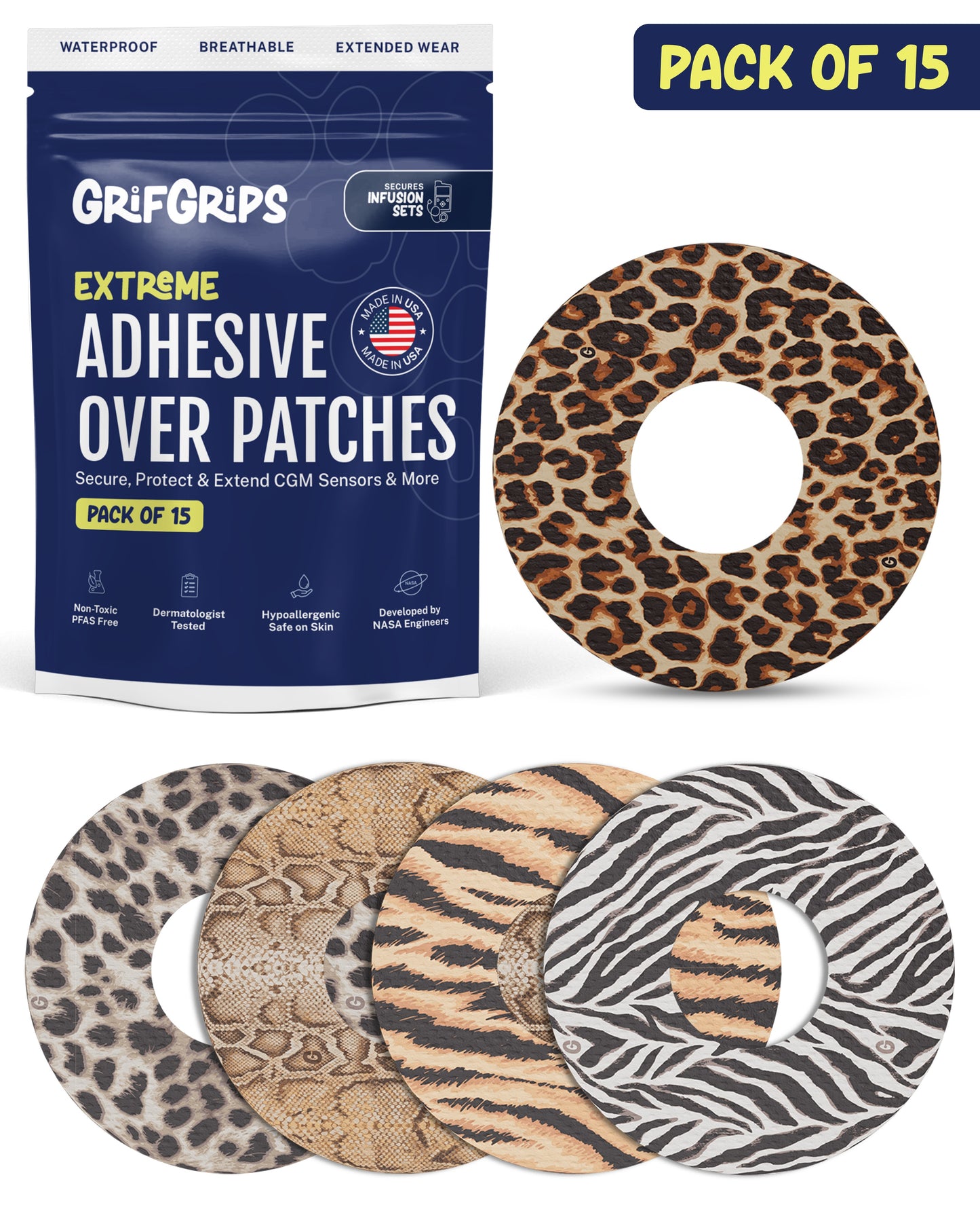 EXTREME - Infusion Sets & Universal Adhesive Patches - Animal Prints (15 Pack)