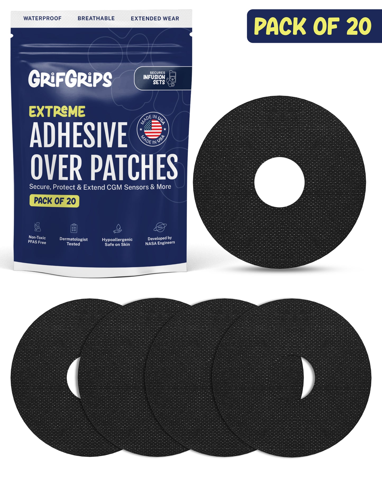 EXTREME - Infusion Sets & Universal Adhesive Patches - Black (20 Pack)