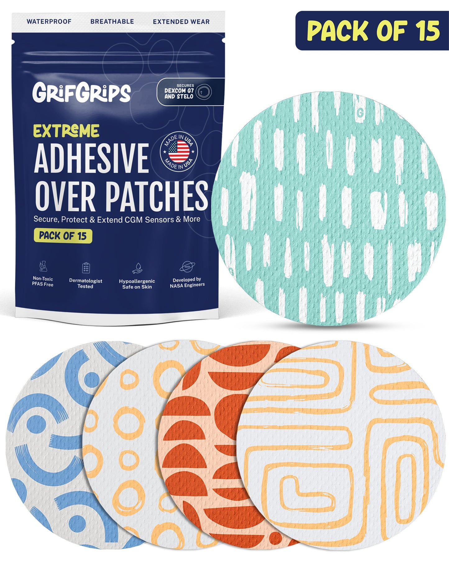 EXTREME - Dexcom G7 and Stelo Adhesive Patches - Abstract (15 Pack)