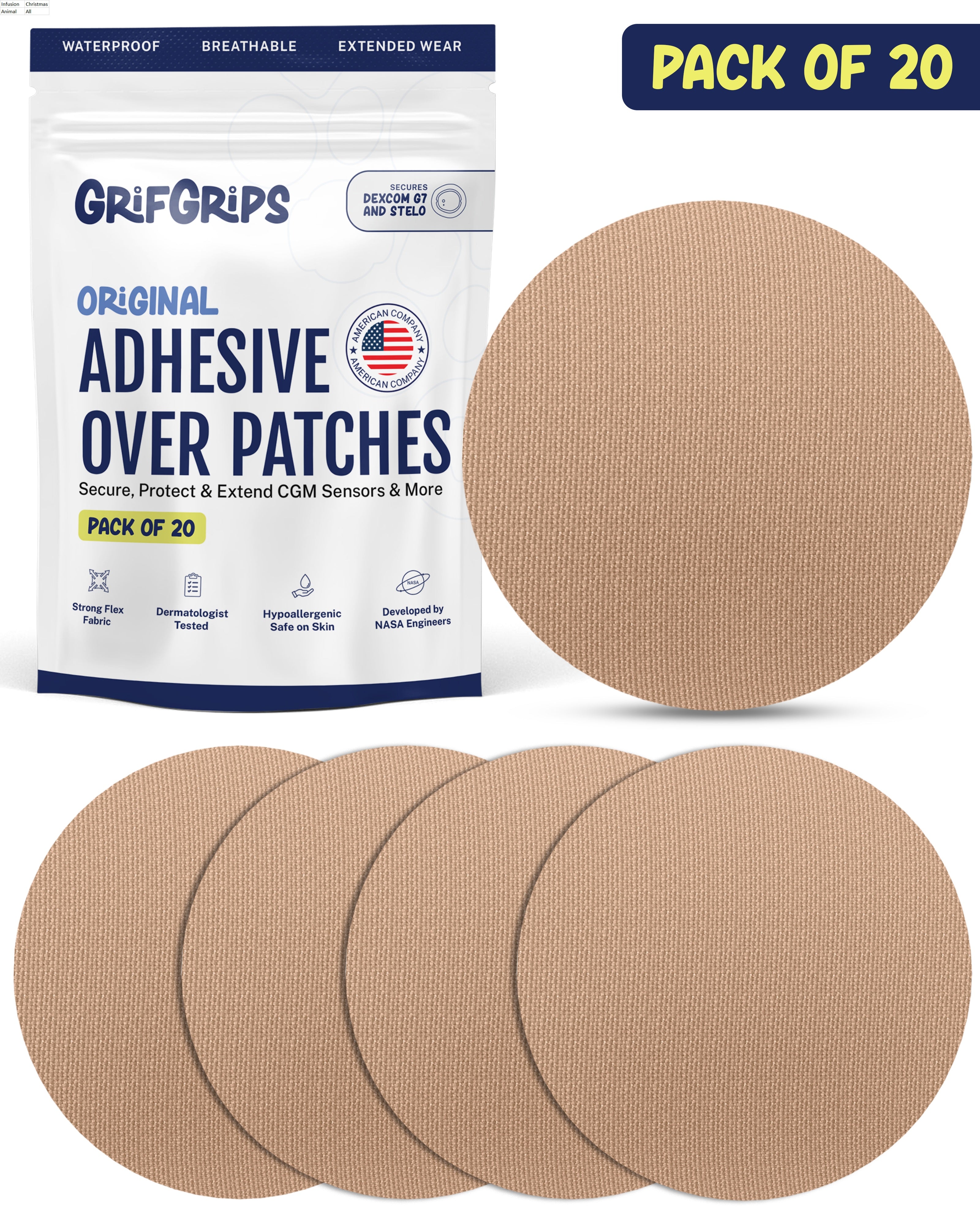 ORIGINAL - Dexcom G7 and Stelo Adhesive Patches - Tan (20 Pack