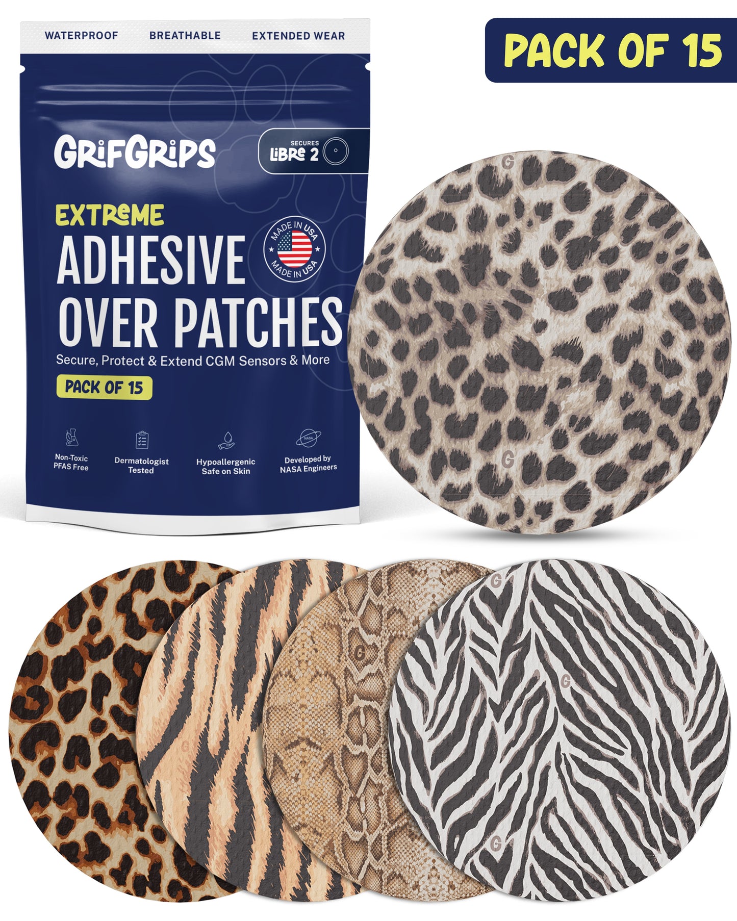 EXTREME - Libre 2/2+ and Lingo Adhesive Patches - Animal Prints (15 Pack)
