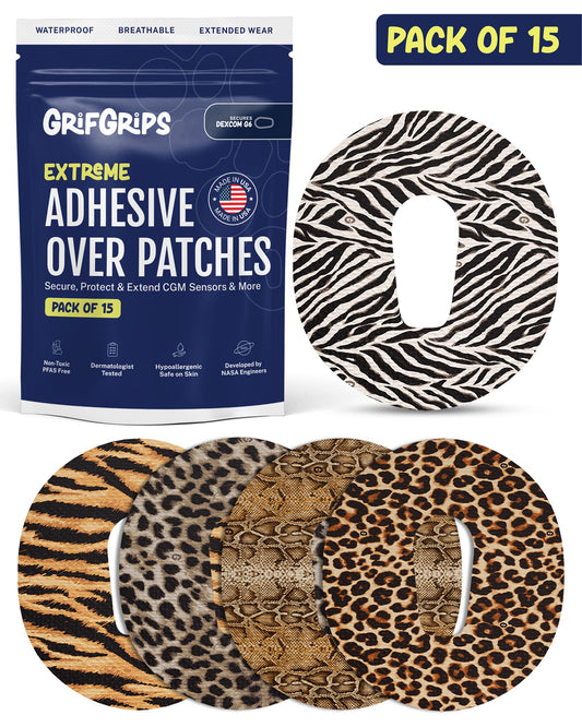 EXTREME - Dexcom G6 Adhesive Patches - Animal Prints (15 Pack)