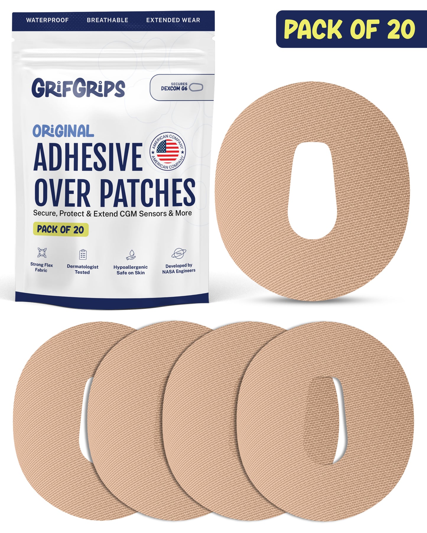 ORIGINAL - Dexcom G6 Adhesive Patches - Tan (20 Pack)