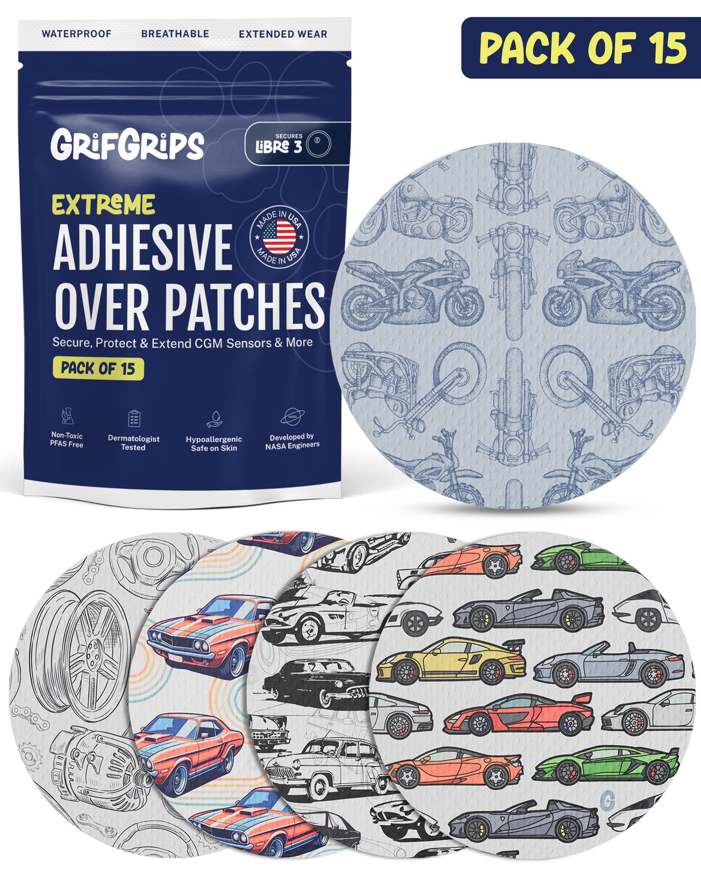 EXTREME - Libre 3/3+ Adhesive Patches - Cars (15 Pack)