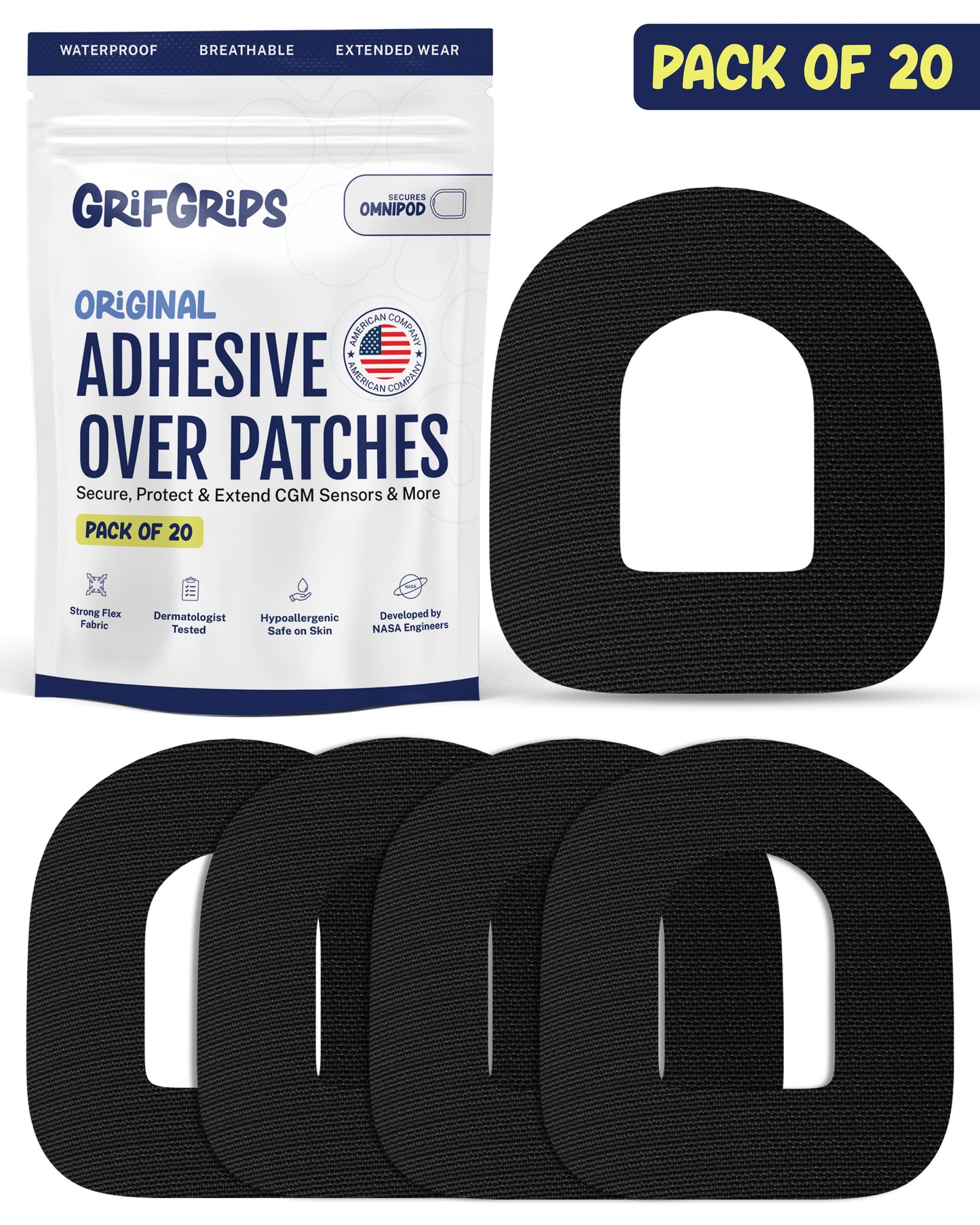 ORIGINAL - Omnipod Adhesive Patches - Black (20 Pack)