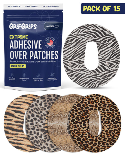 EXTREME - Dexcom G6 Adhesive Patches - Animal Prints (15 Pack)