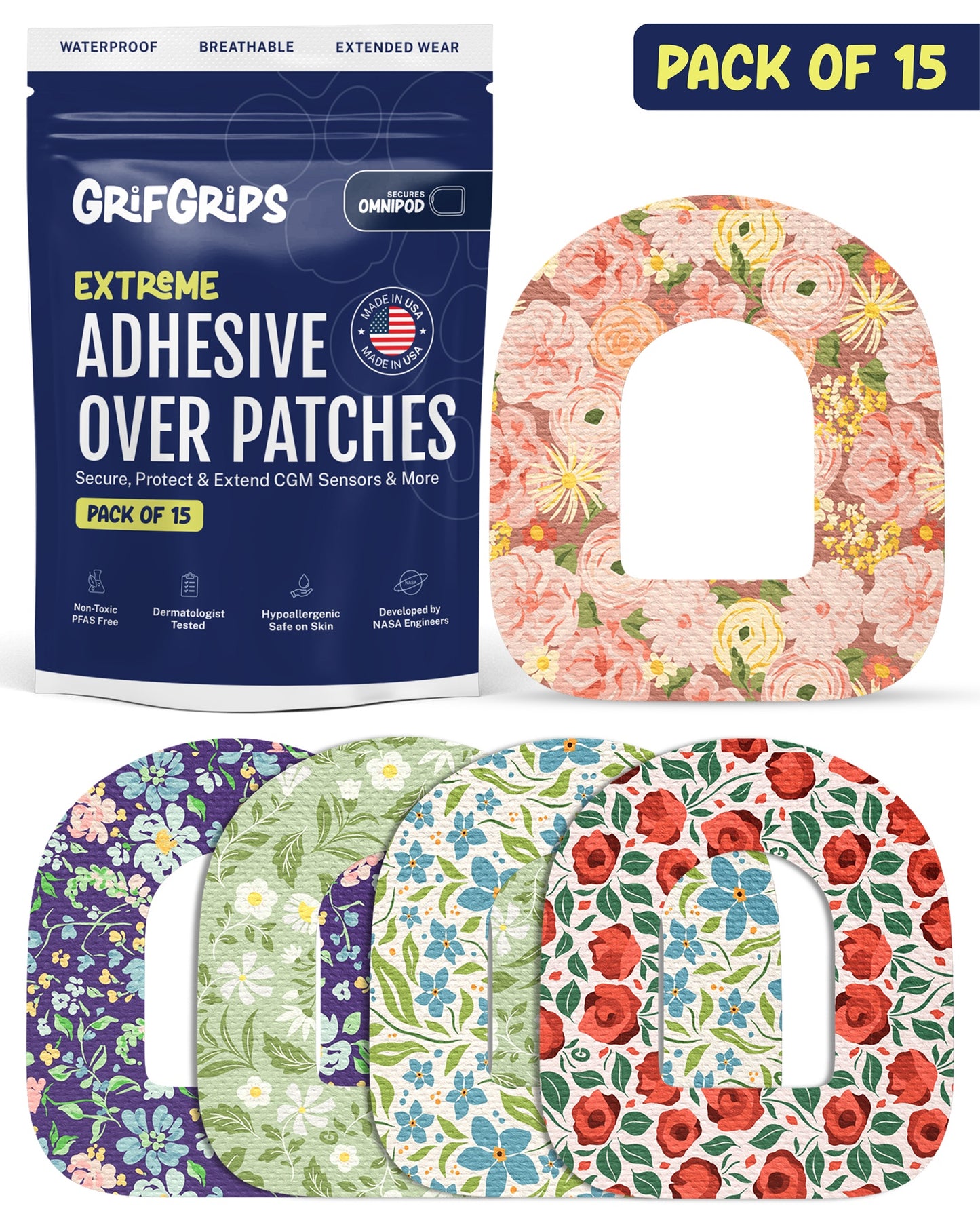 EXTREME - Omnipod Adhesive Patches - Floral (15 Pack)