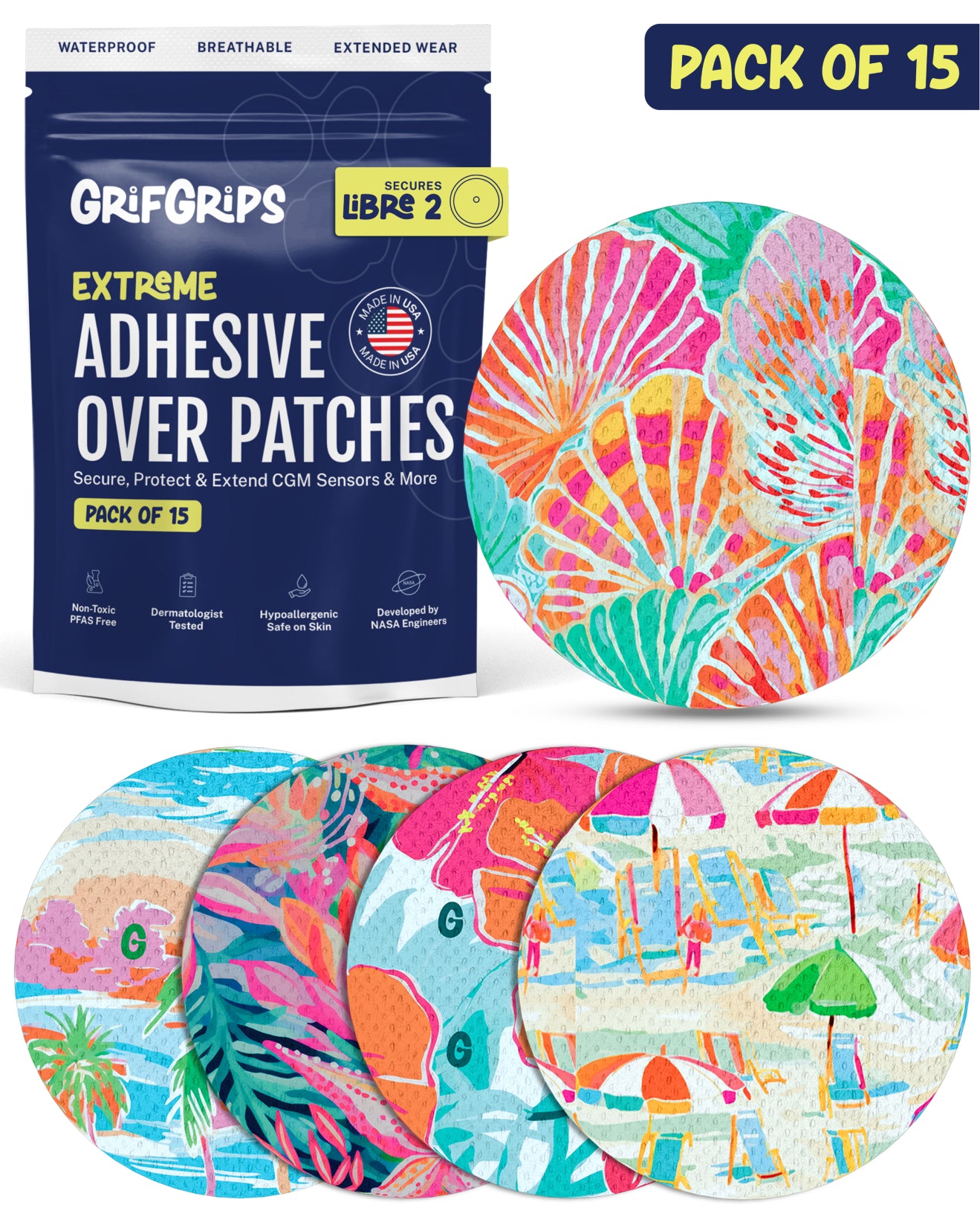EXTREME - Libre 2/2+ and Lingo Adhesive Patches - Tropical (15 Pack)