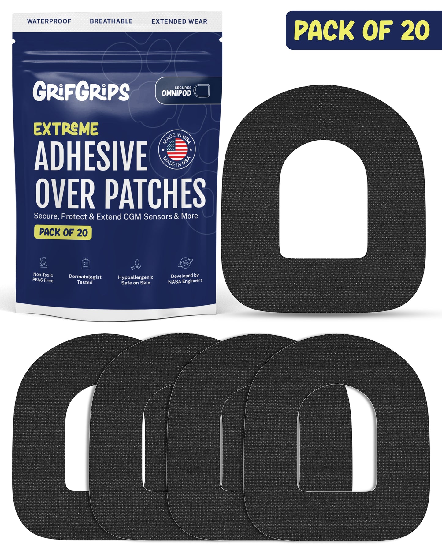 EXTREME - Omnipod Adhesive Patches - Black (20 Pack)