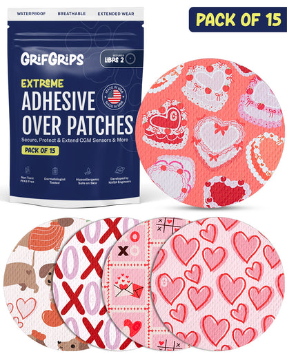 EXTREME - Libre 2/2+ and Lingo Adhesive Patches - Valentine (15 Pack)