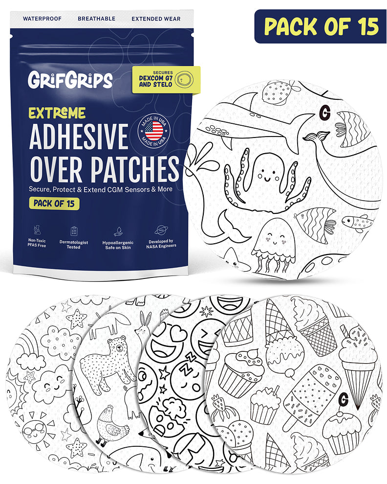 EXTREME - Dexcom G7 and Stelo Adhesive Patches - Doodle (15 Pack)