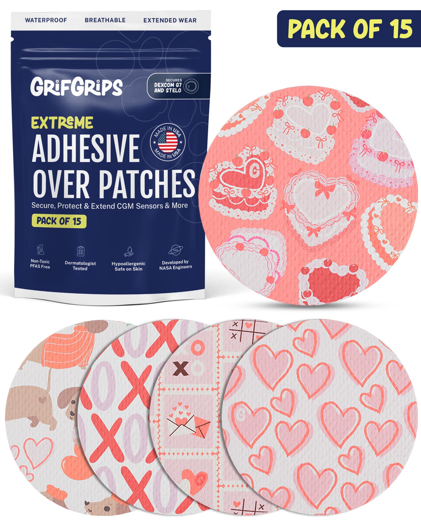 EXTREME - Dexcom G7 and Stelo Adhesive Patches - Valentine (15 Pack)