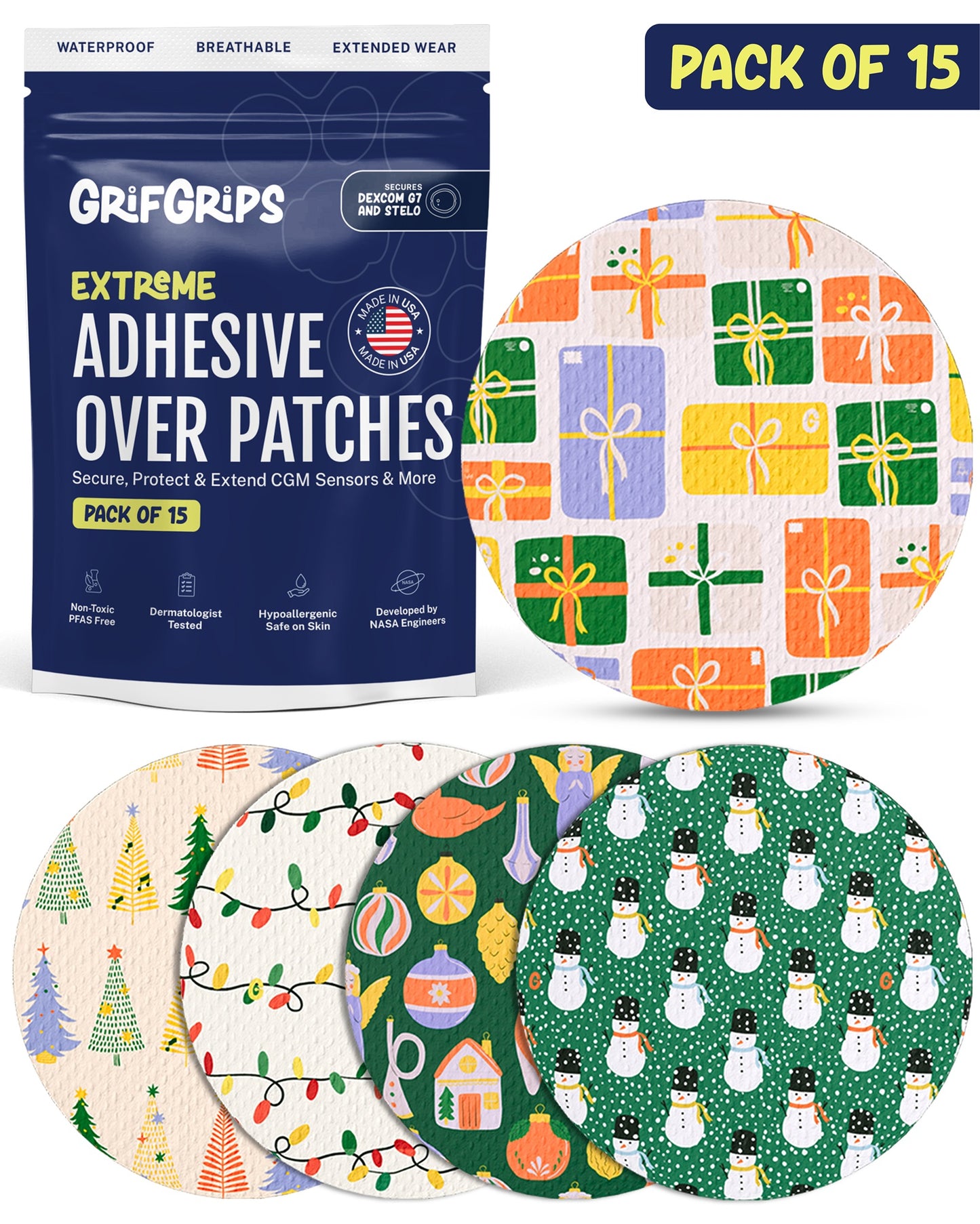 EXTREME - Dexcom G7 and Stelo Adhesive Patches - Christmas (15 Pack)