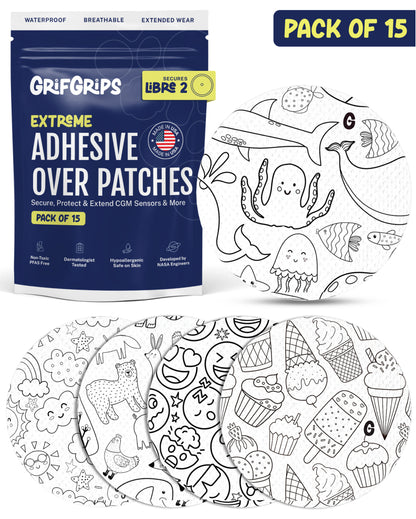 EXTREME - Libre 2/2+ and Lingo Adhesive Patches - Doodle (15 Pack)