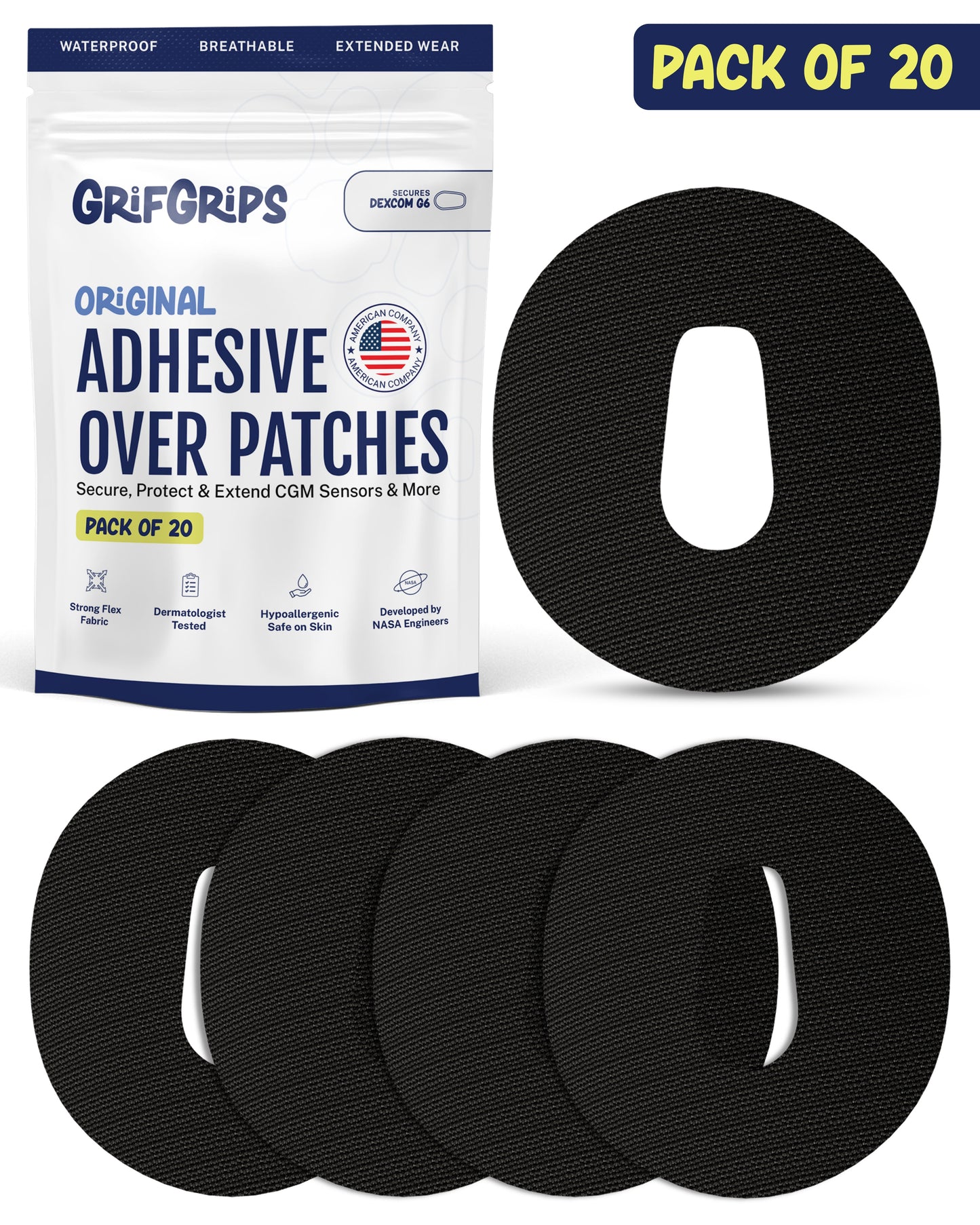 ORIGINAL - Dexcom G6 Adhesive Patches - Black (20 Pack)