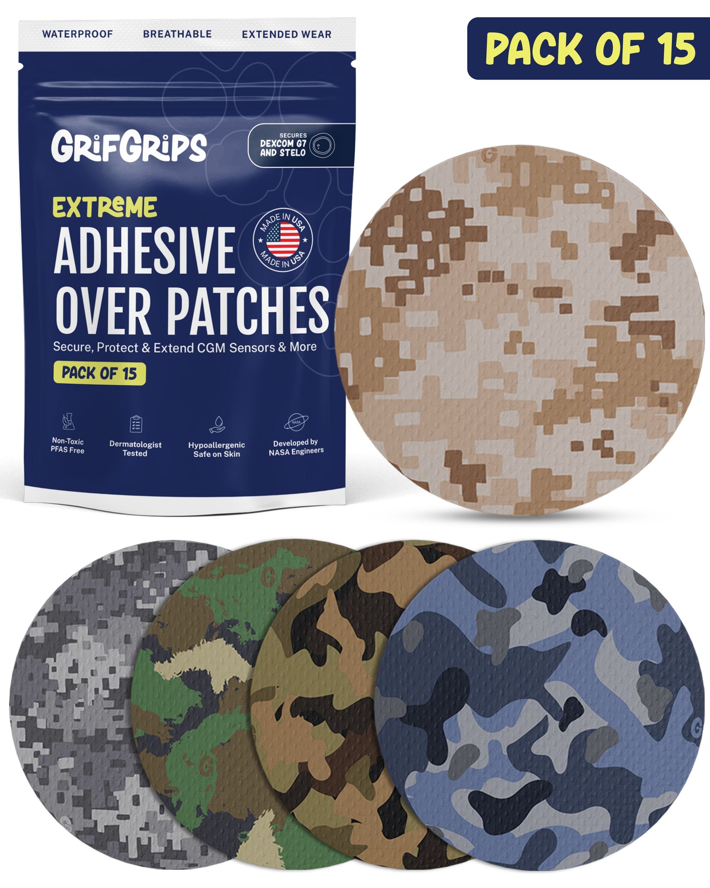EXTREME - Dexcom G7 and Stelo Adhesive Patches - Camo (15 Pack)