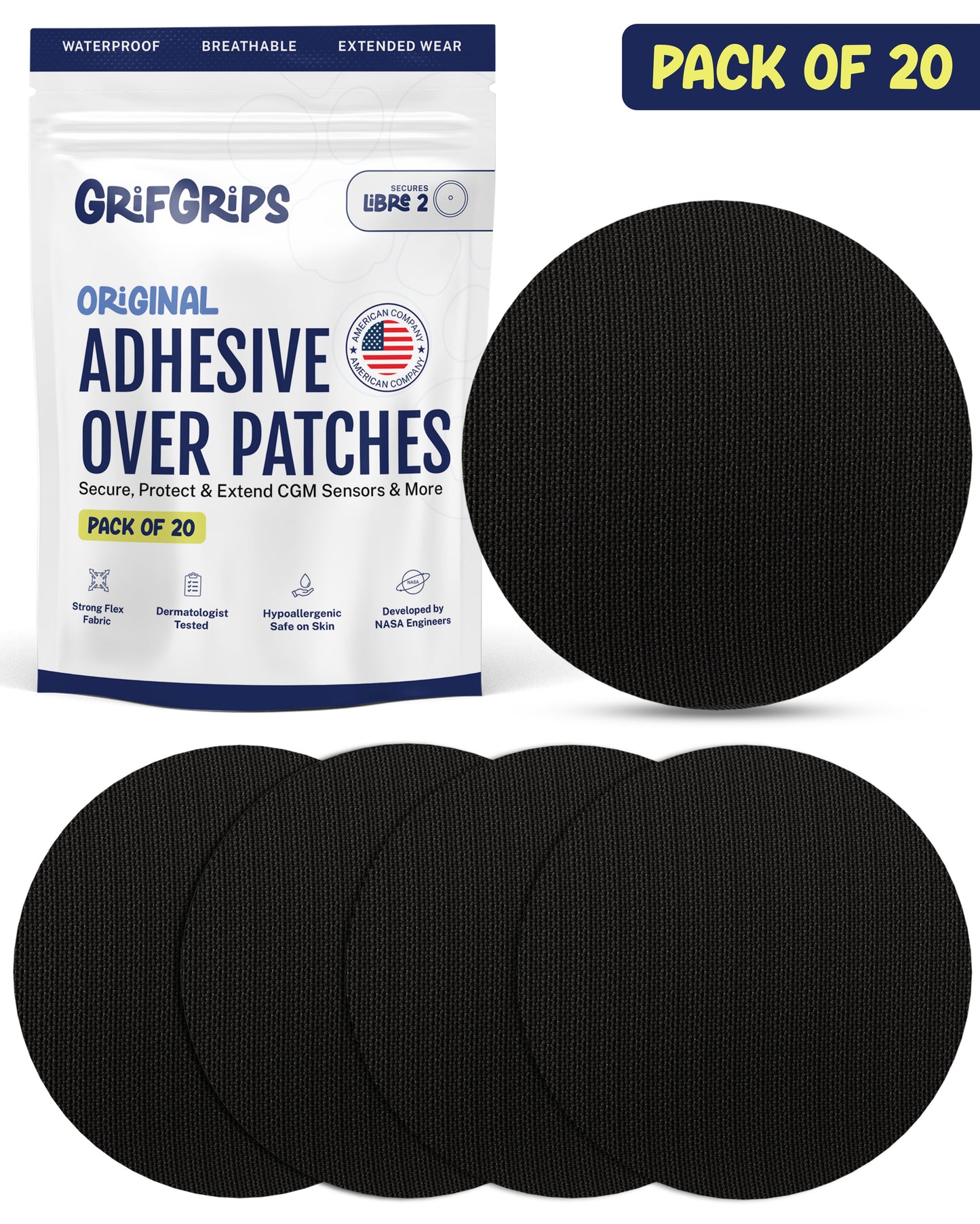 ORIGINAL - Libre 2/2+ and Lingo Adhesive Patches - Black (20 Pack)