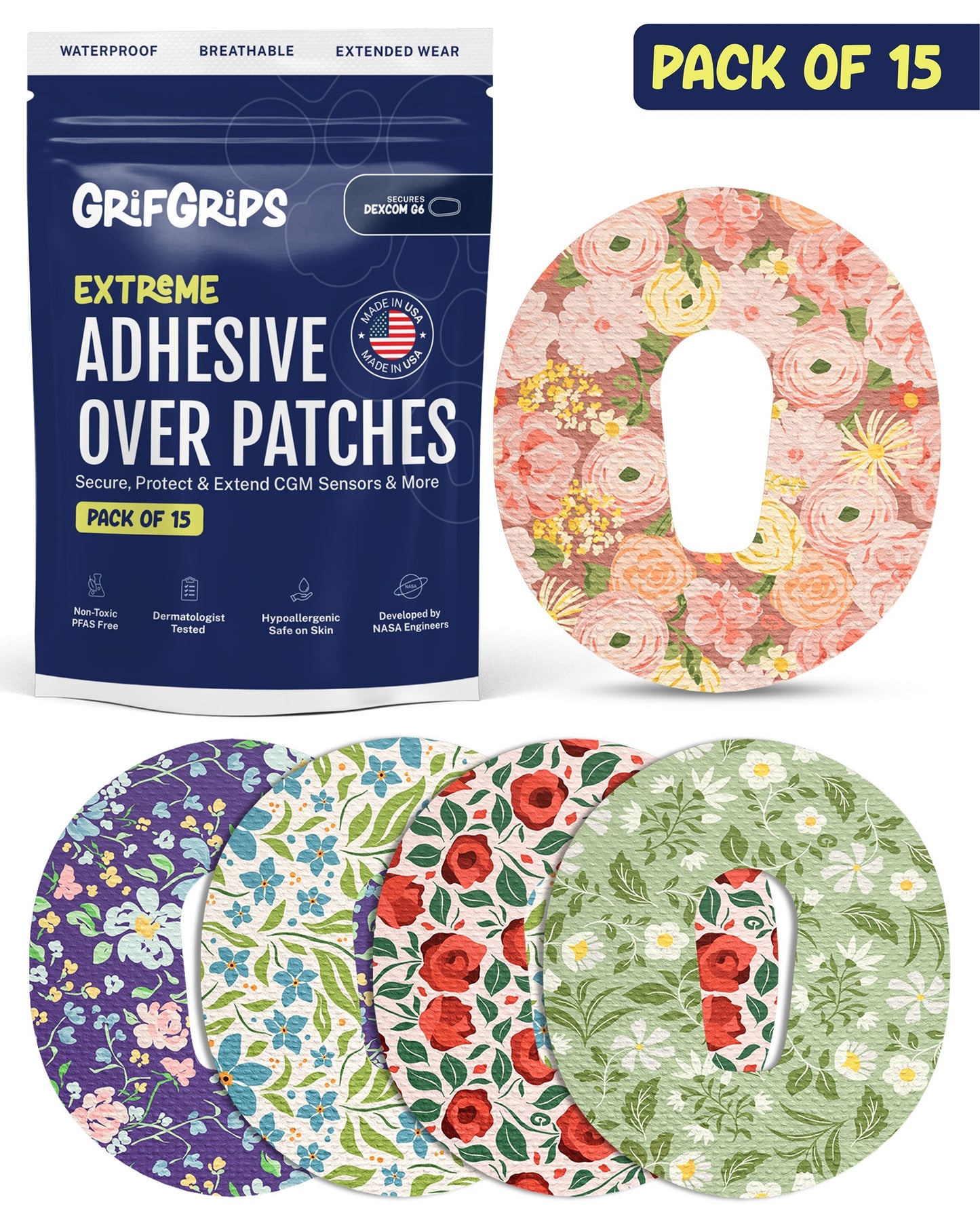EXTREME - Dexcom G6 Adhesive Patches - Floral (15 Pack)