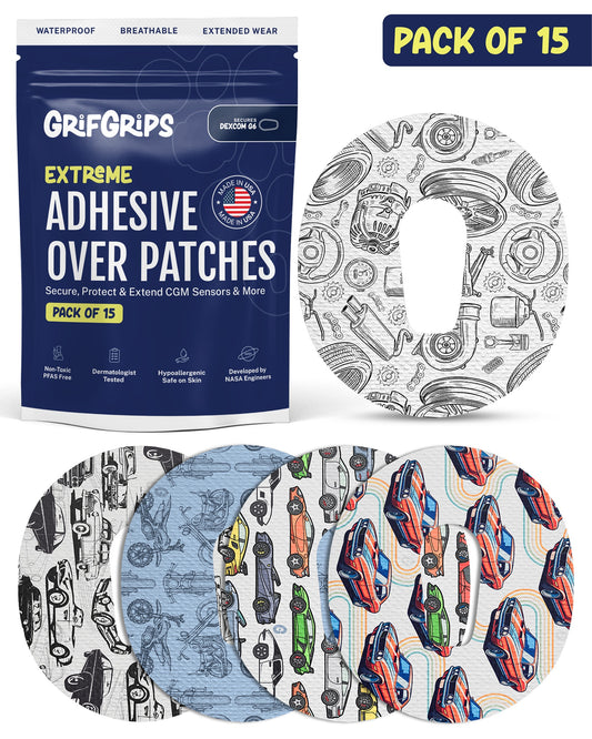 EXTREME - Dexcom G6 Adhesive Patches - Cars (15 Pack)