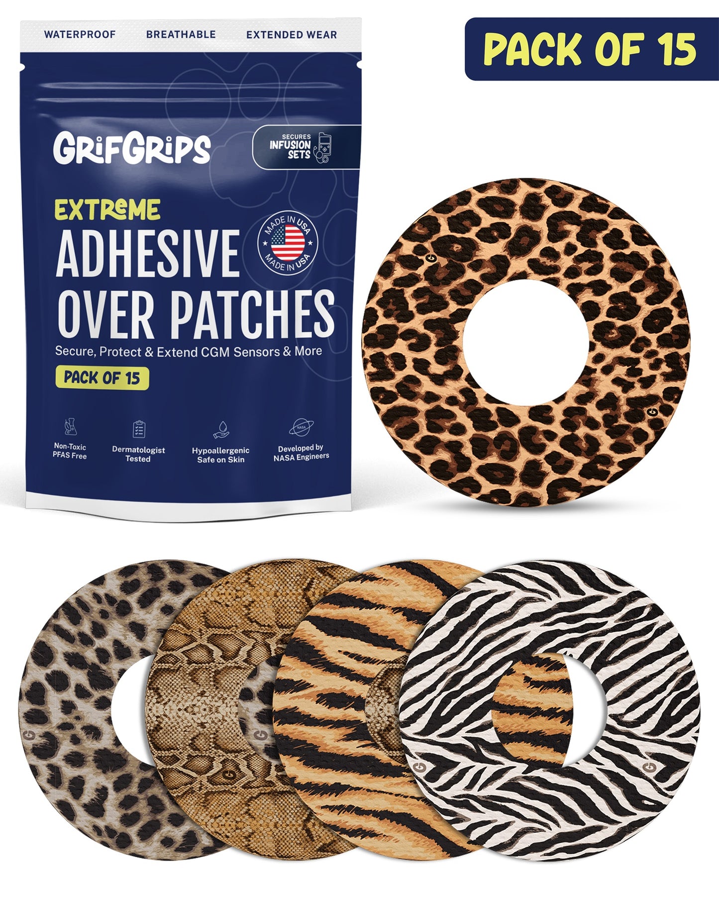 EXTREME - Infusion Sets & Universal Adhesive Patches - Animal Prints (15 Pack)