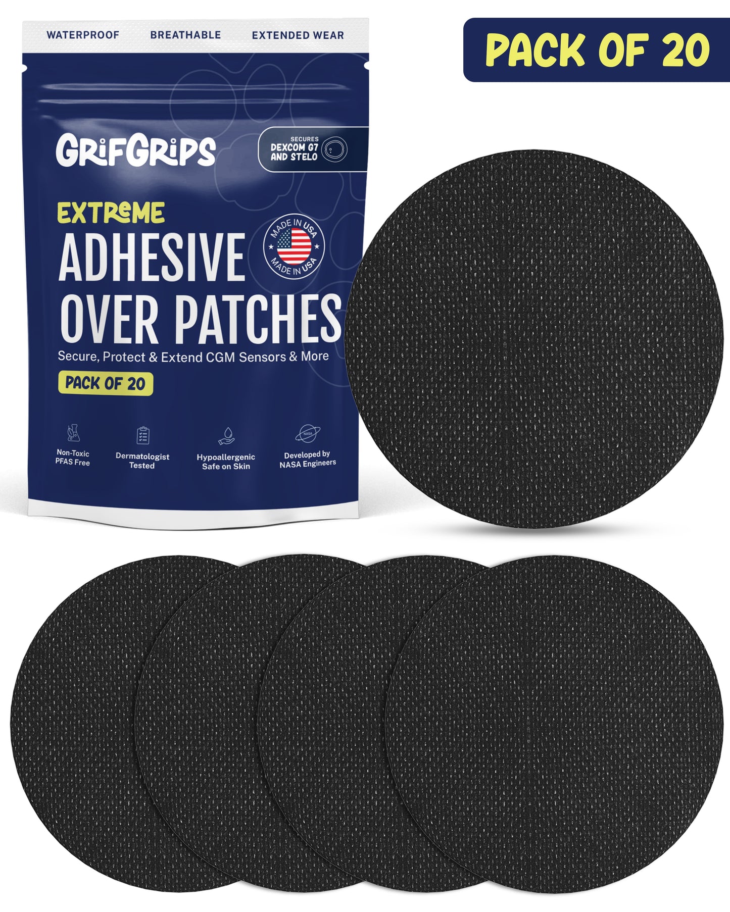 EXTREME - Dexcom G7 and Stelo Adhesive Patches - Black (20 Pack)