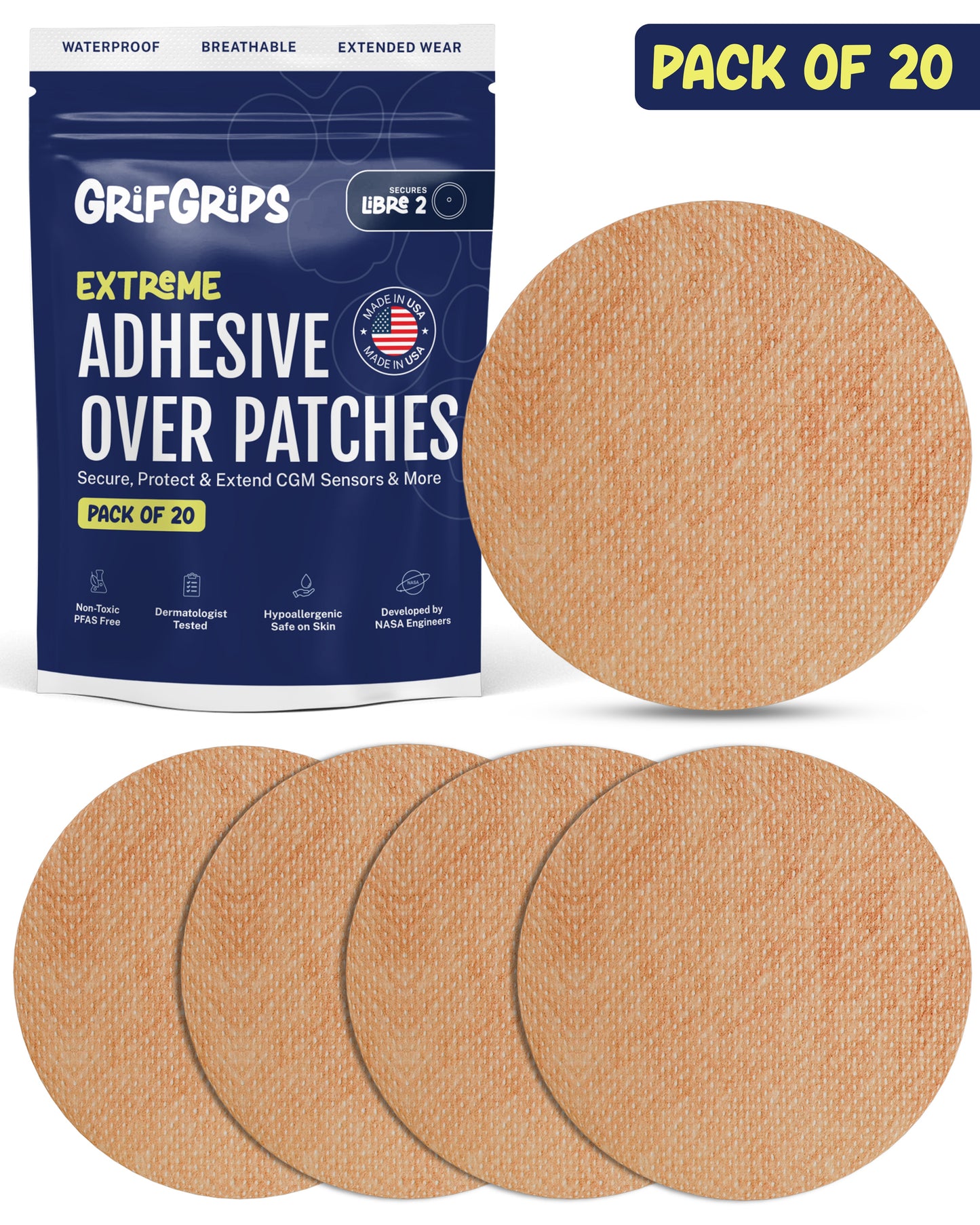 EXTREME - Libre 2/2+ and Lingo Adhesive Patches - Tan (20 Pack)