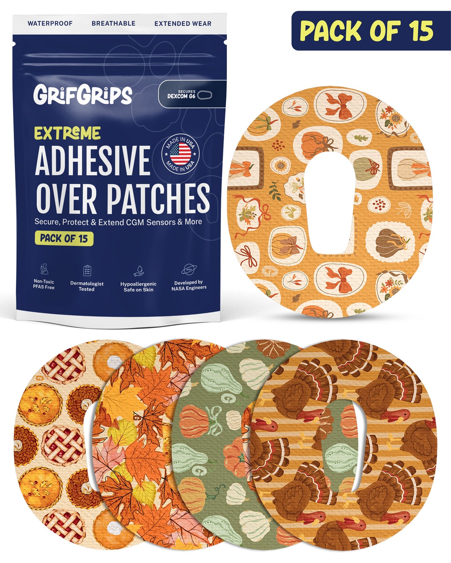 EXTREME - Dexcom G6 Adhesive Patches - Thanksgiving (15 Pack)