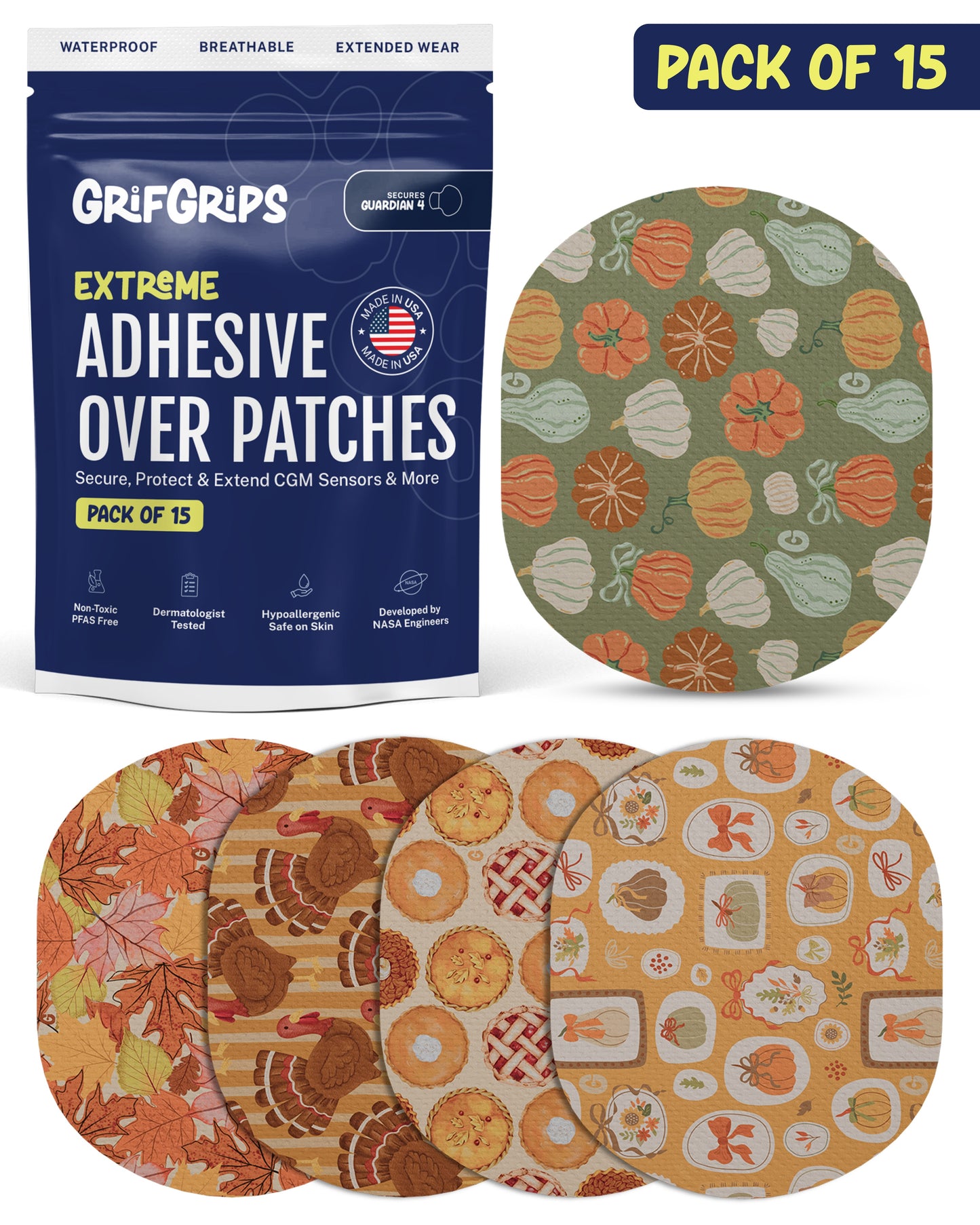 EXTREME - Medtronic Guardian Adhesive Patches - Thanksgiving (15 Pack)