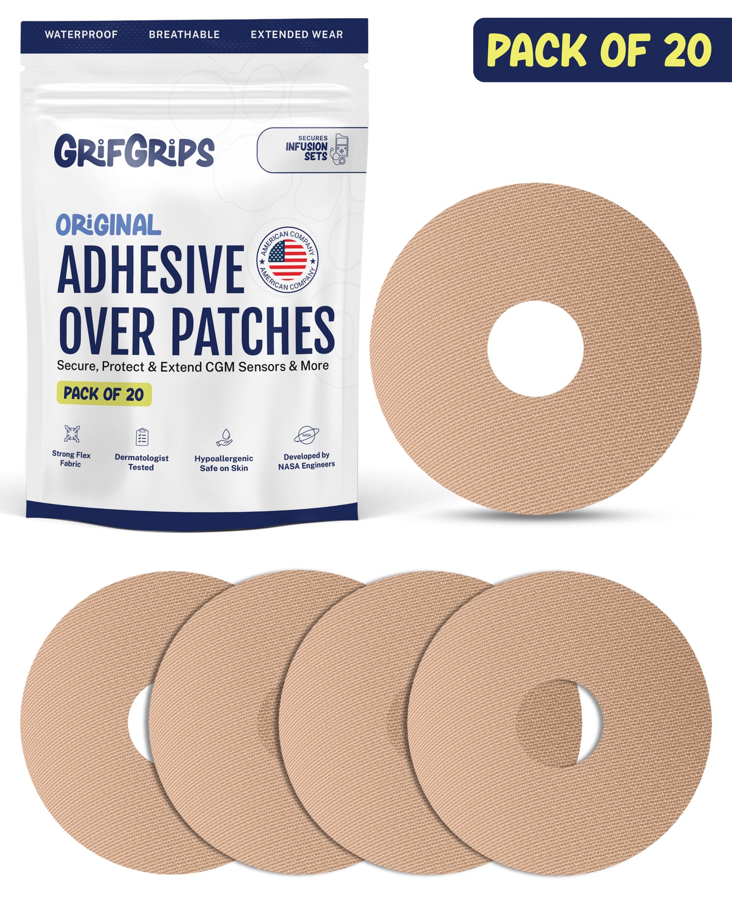 ORIGINAL - Infusion Sets & Universal Adhesive Patches - Tan (20 Pack)