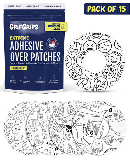 EXTREME - Infusion Sets & Universal Adhesive Patches - Doodle (15 Pack)