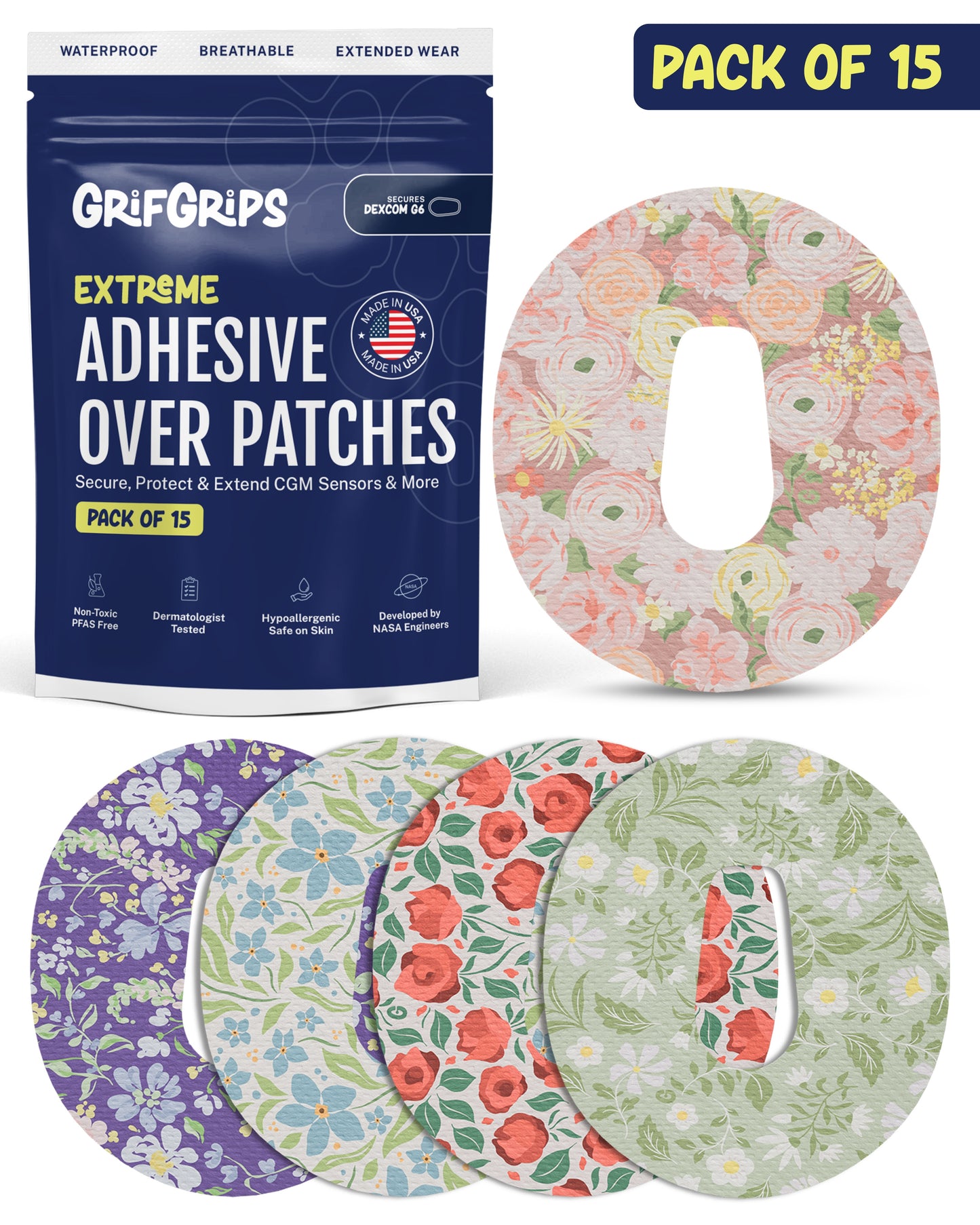 EXTREME - Dexcom G6 Adhesive Patches - Floral (15 Pack)