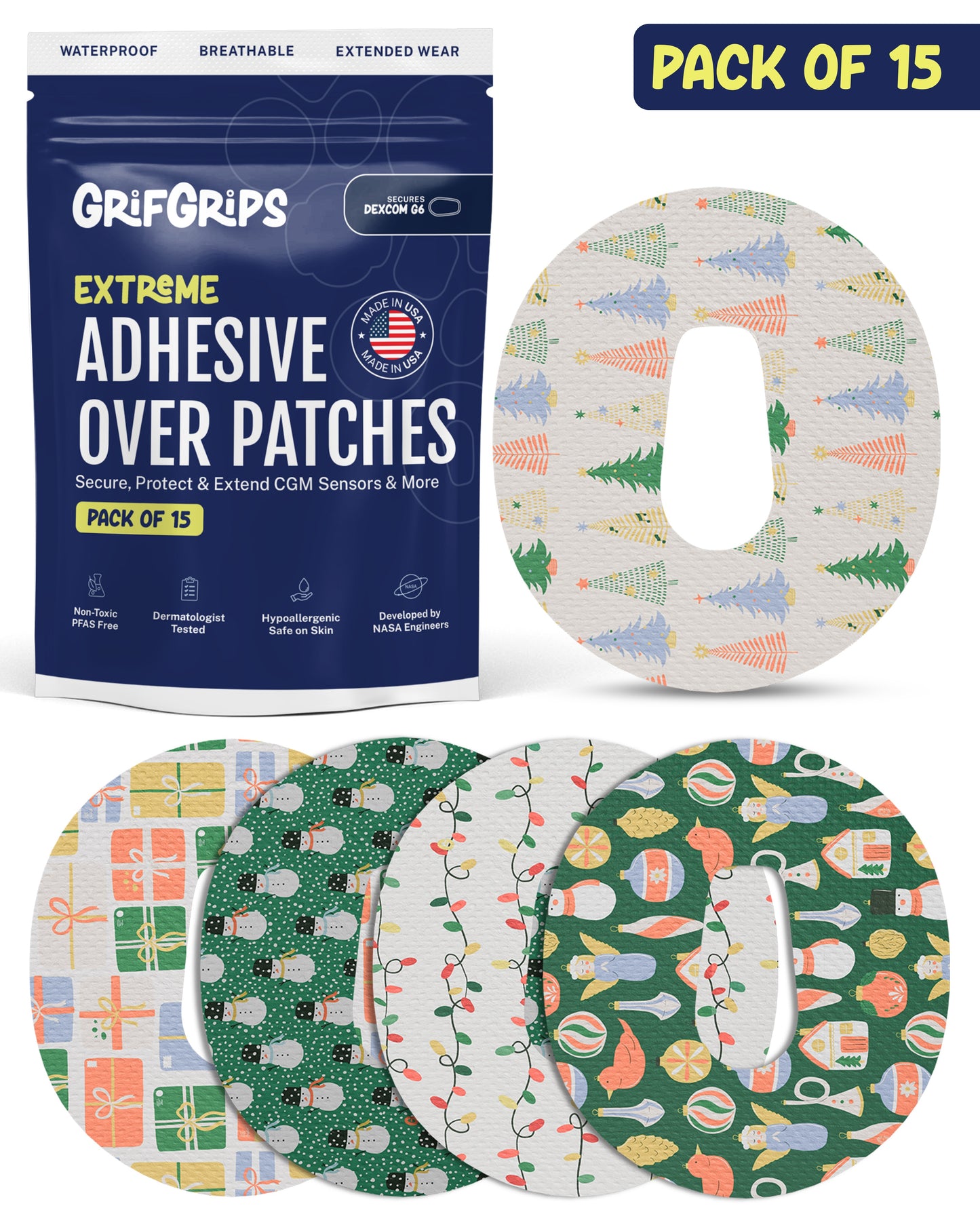 EXTREME - Dexcom G6 Adhesive Patches - Chritmas (15 Pack)