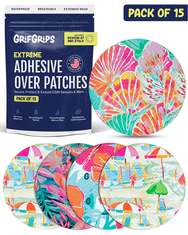 EXTREME - Dexcom G7 and Stelo Adhesive Patches - Tropical (15 Pack)