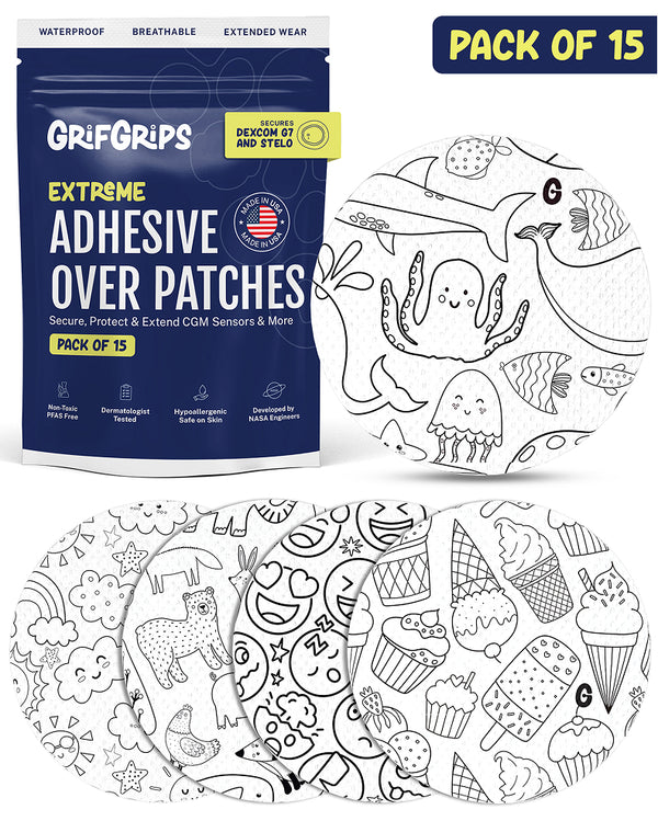 EXTREME - Dexcom G7 and Stelo Adhesive Patches - Doodle (15 Pack)
