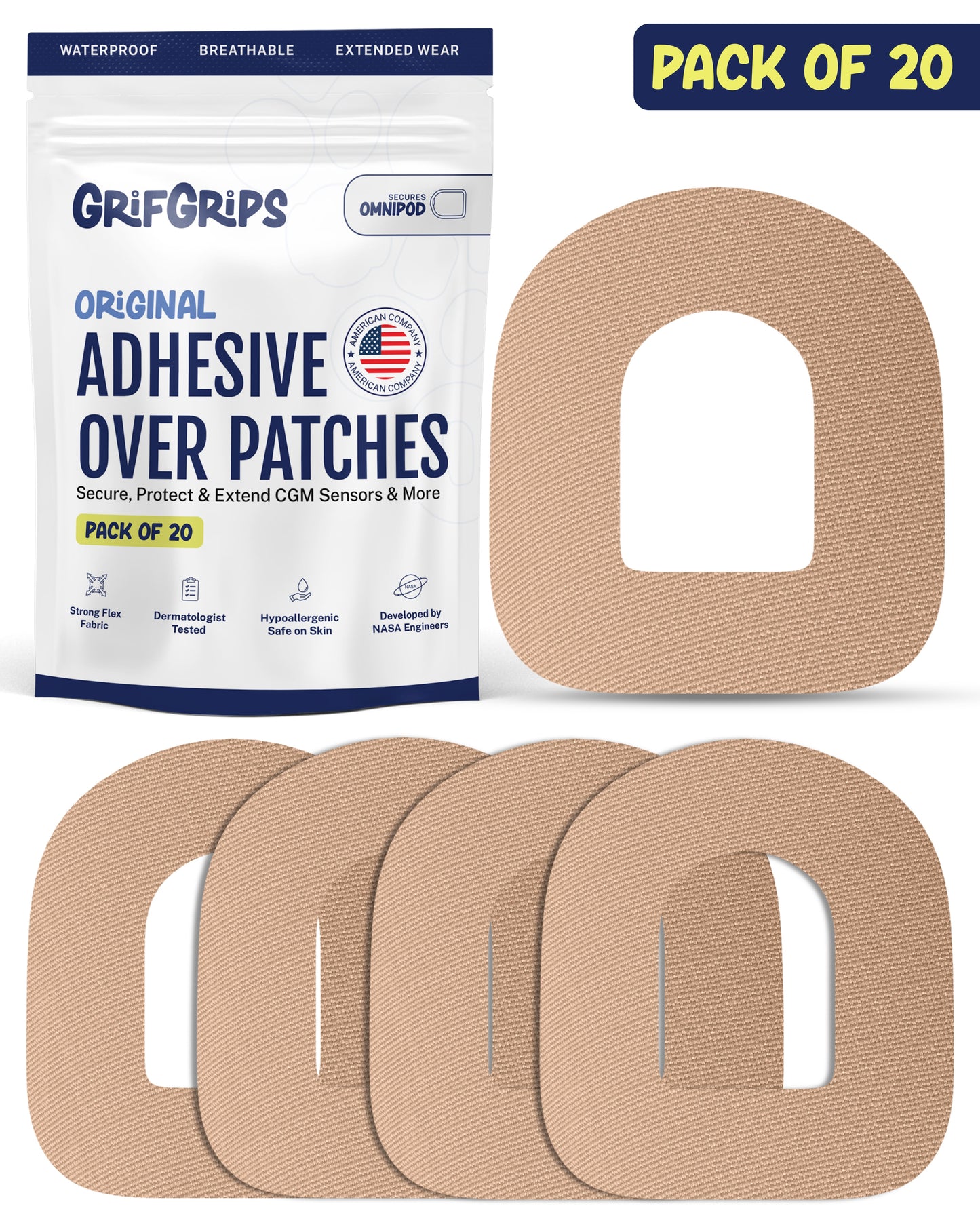 ORIGINAL - Omnipod Adhesive Patches - Tan (20 Pack)