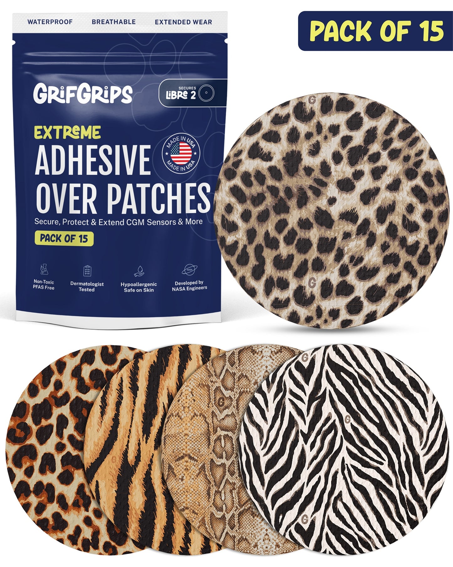 EXTREME - Libre 2/2+ and Lingo Adhesive Patches - Animal Prints (15 Pack)