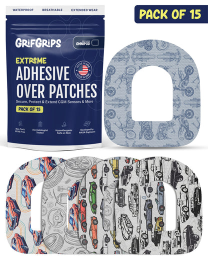 EXTREME - Omnipod Adhesive Patches - Cars (15 Pack)