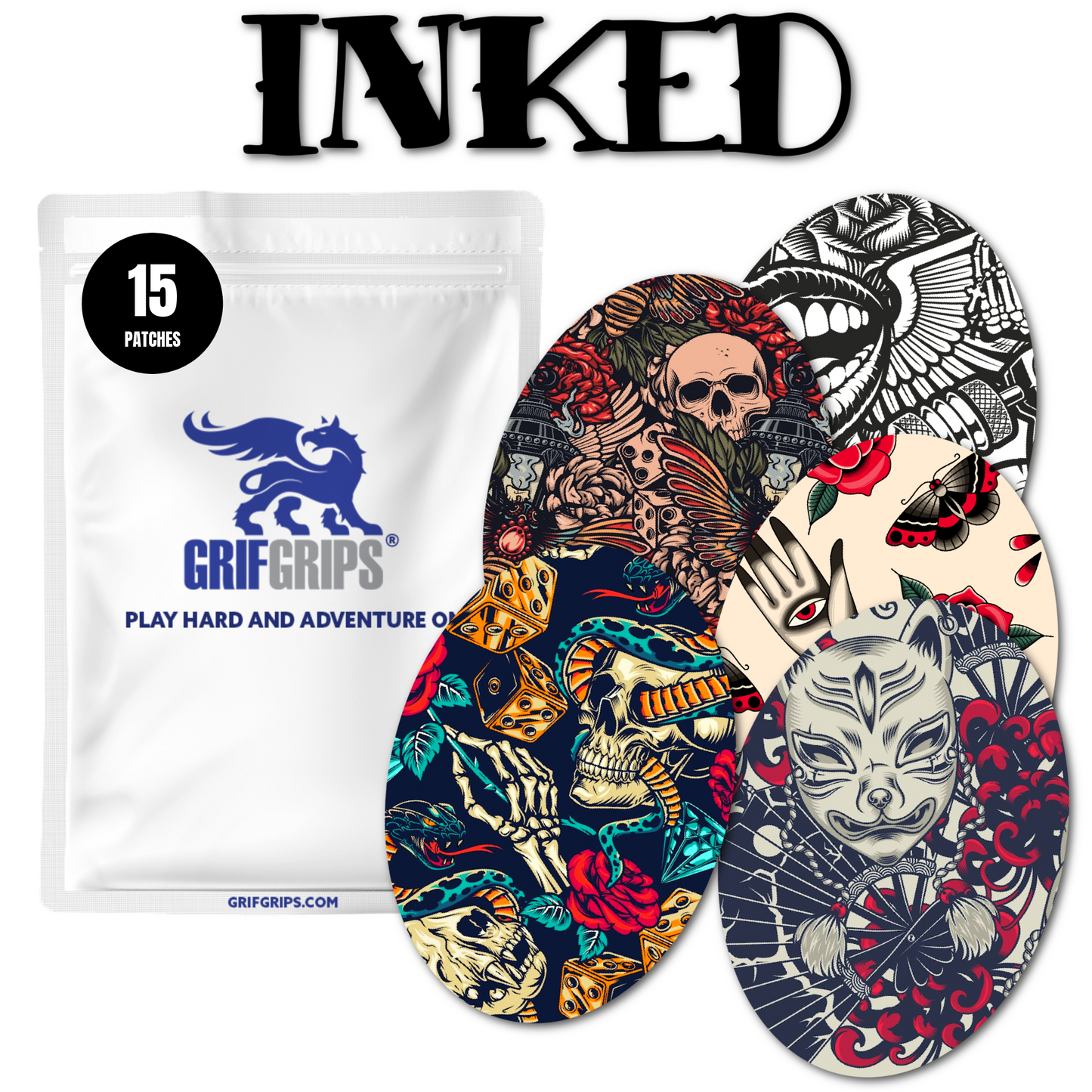 Inked Combo Combo in Ovals - Extreme Adhesive - Choose Quantity - CGM, Infusion & Pump Grips