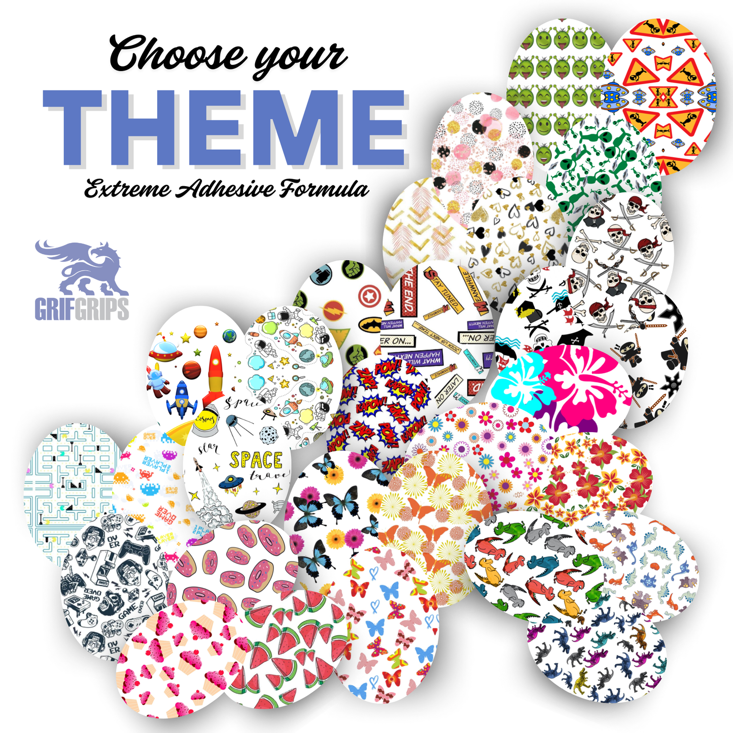 Choose your Theme Combo in Ovals - Extreme Adhesive - 15 Pack - CGM Devices, Infusion Sets & Pump Grips