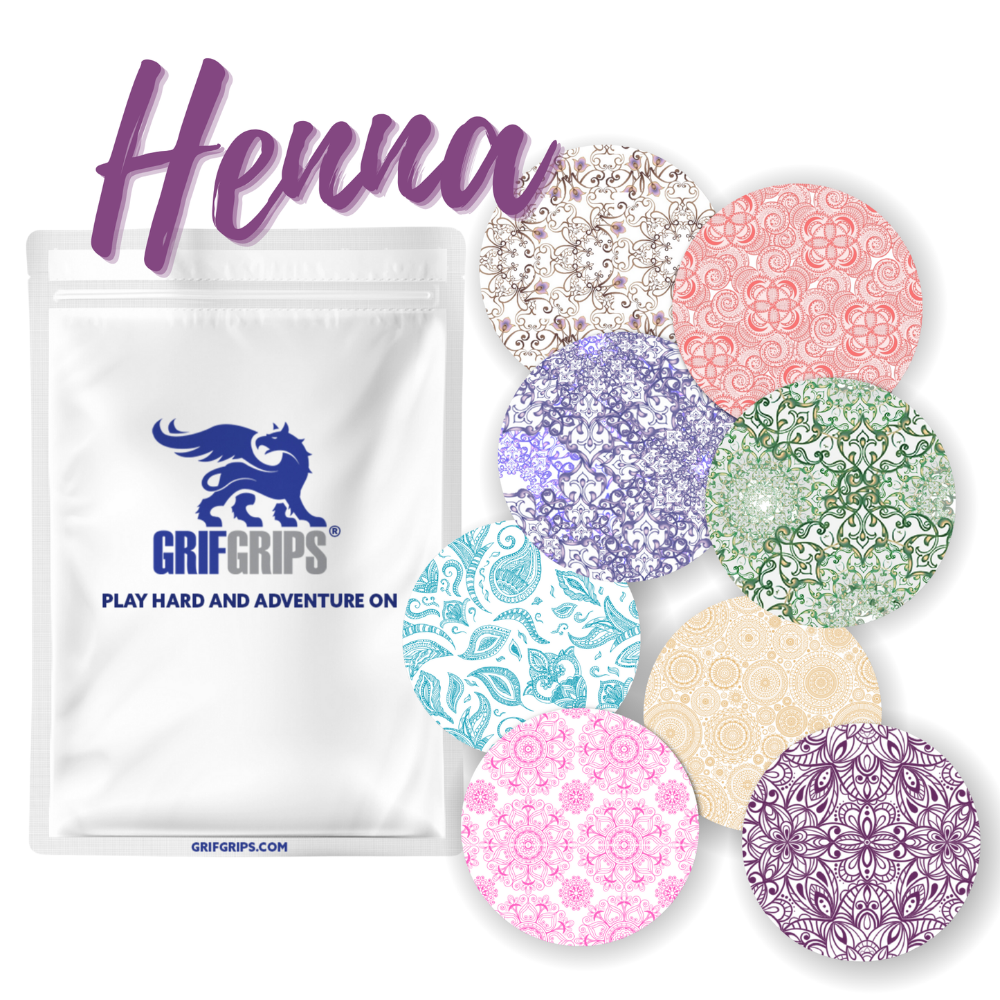 Henna Combo in Circles 3 inch - Extreme Adhesive - 10 Pack - CGM, Infusion & Pump Grips
