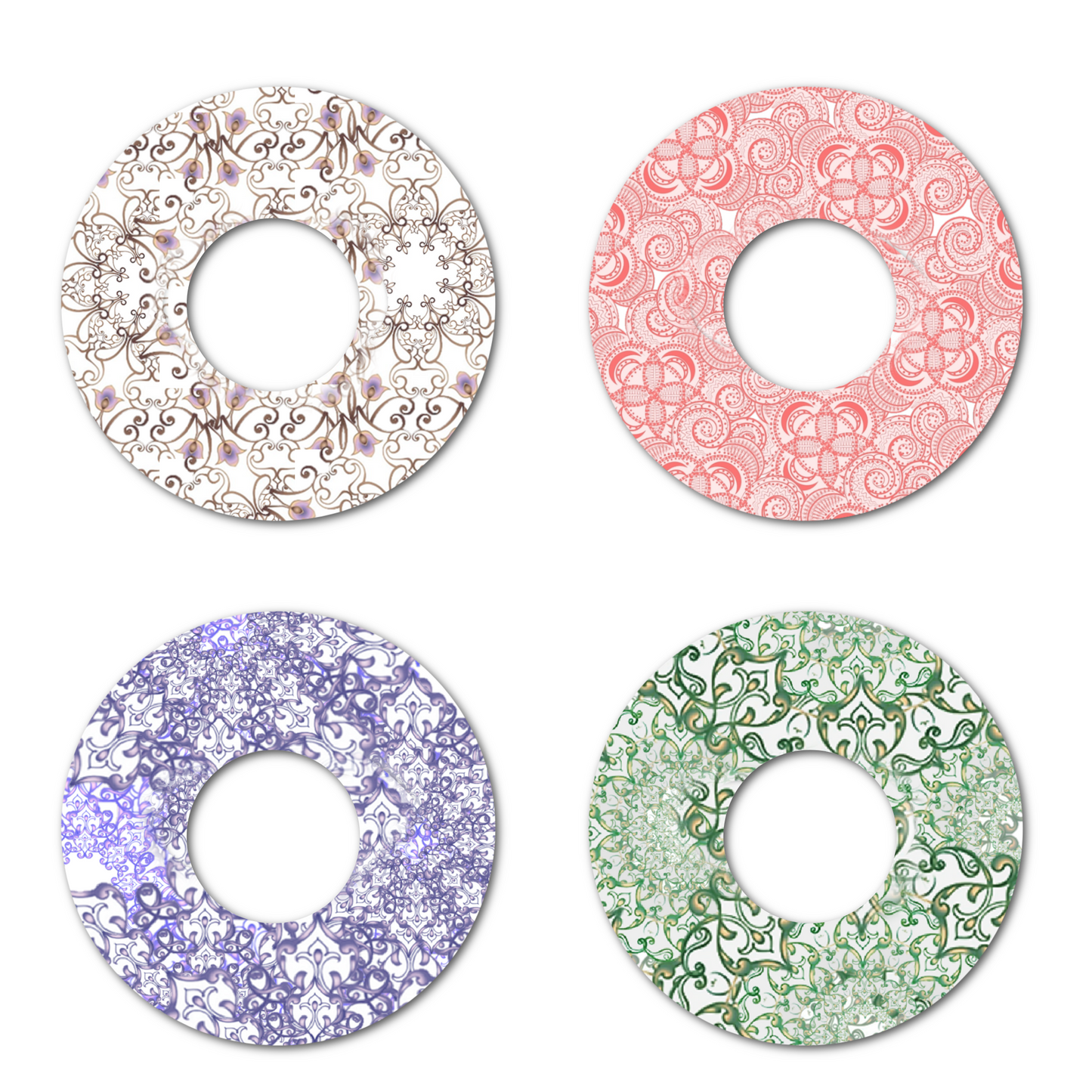 Henna Combo in Circles 3.8 inch - Extreme Adhesive - 10 Pack - CGM, Infusion & Pump Grips