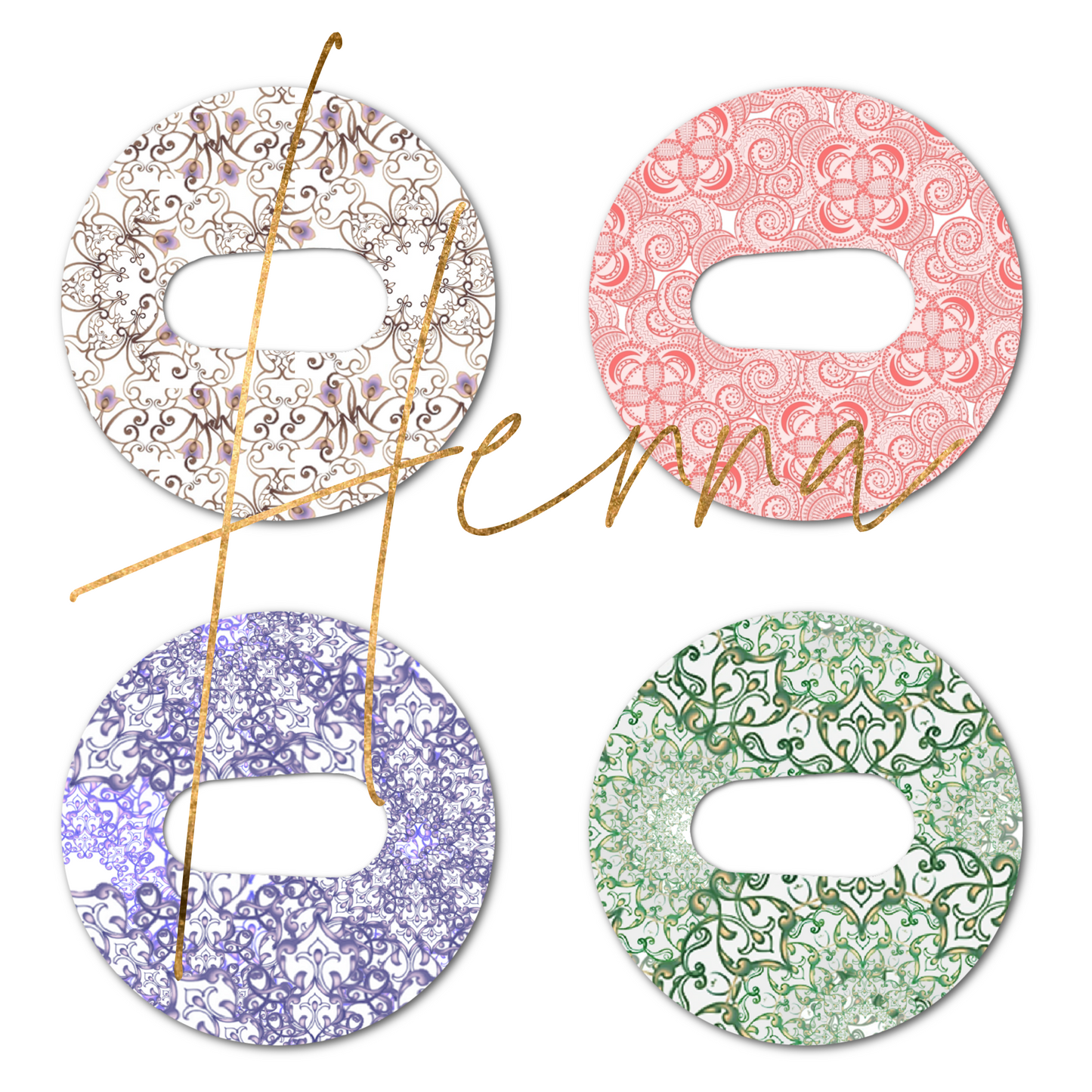 Henna Combo in Circles 3.8 inch - Extreme Adhesive - 10 Pack - CGM, Infusion & Pump Grips